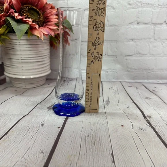 vtg Bormioli Rocco turandot hand blown colbolt Blue Glass Vase made in italy - Picture 7 of 9